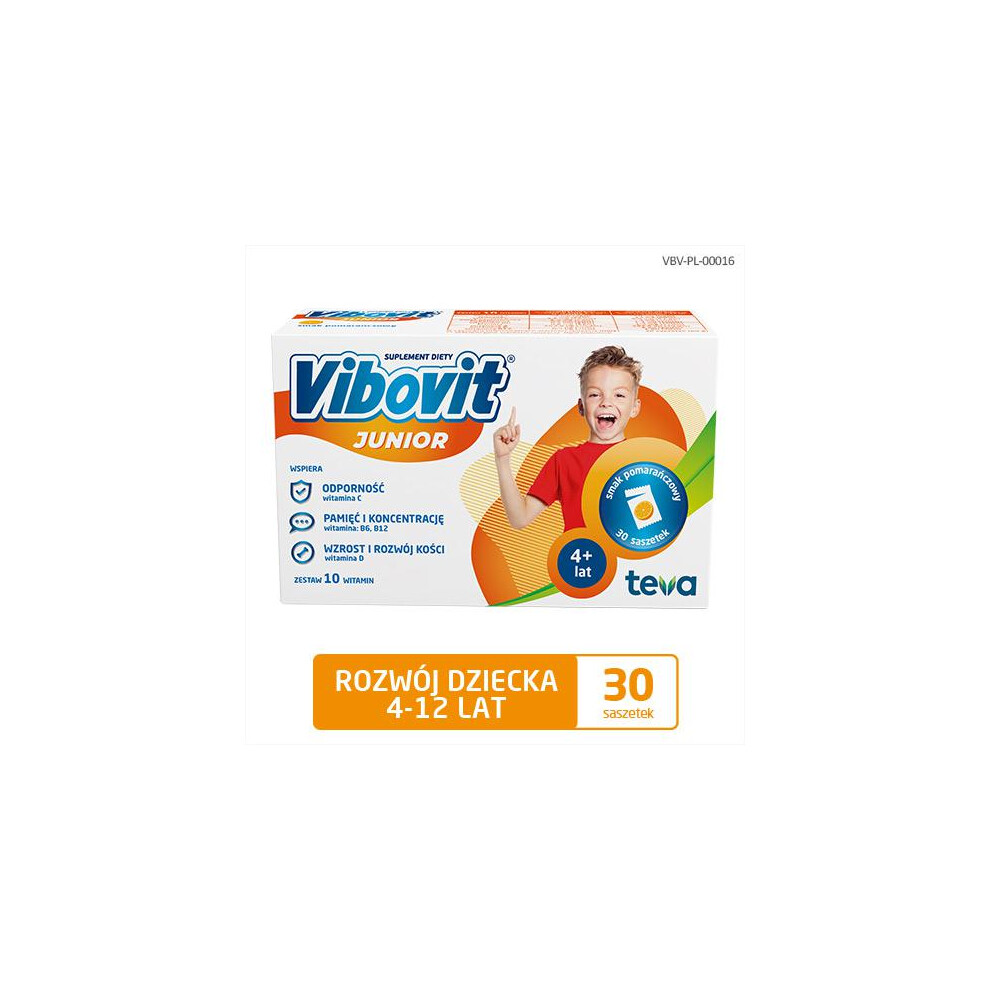 Teva Vibovit Junior, For Children Aged 4 To 12, Orange Flavour, 30 Sachets
