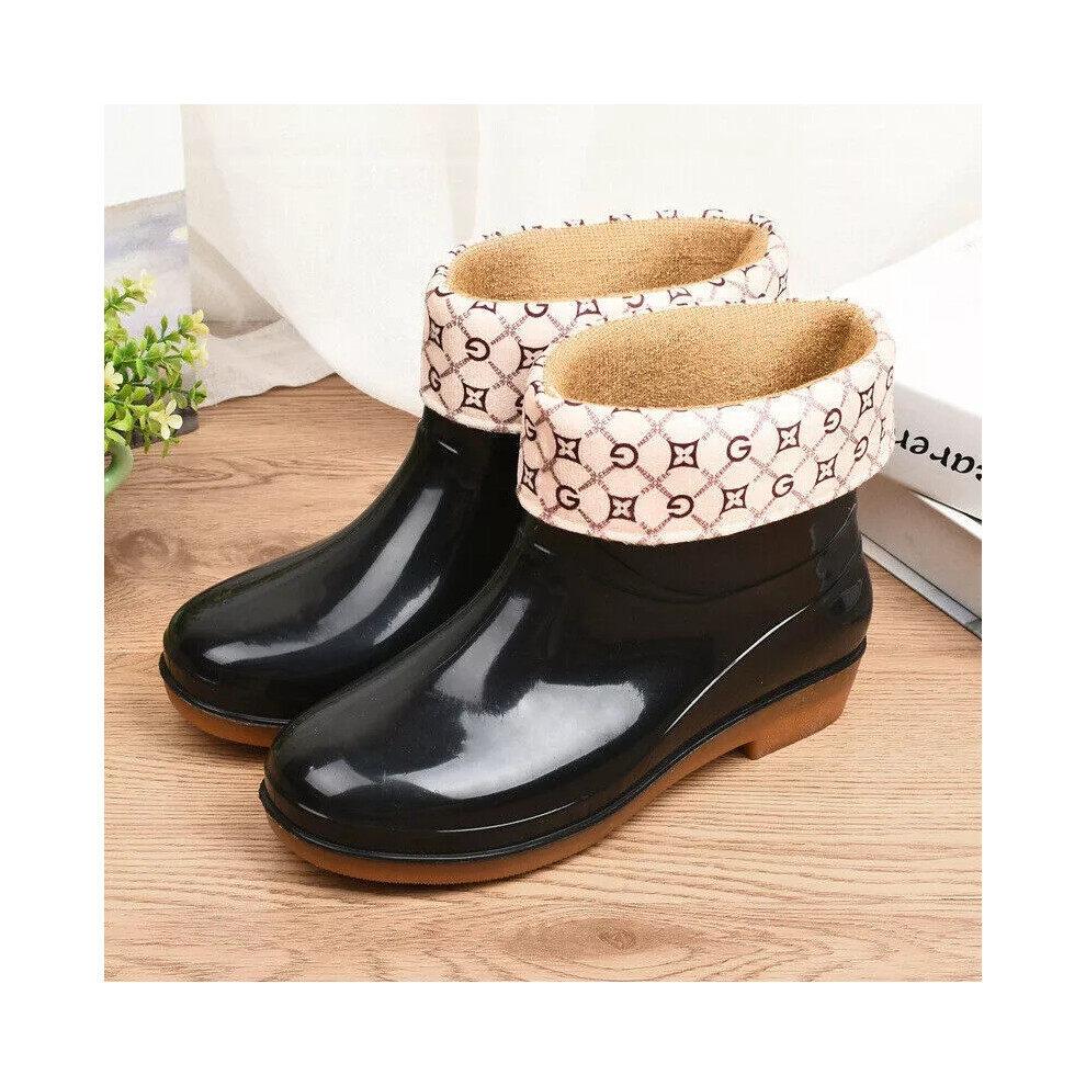 (Black(With Fur), 4/ EU 37) WOMENS WELLINGTON BOOTS ANKLE WELLIES WATERPROOF WINTER WARM RAIN SHOES SIZE