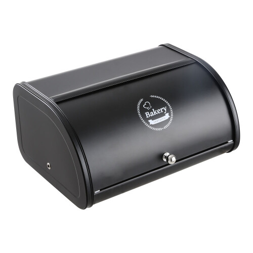 Living And Home (Black) Metal Roll Top Bread Container for Kitchen Countertop