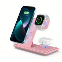 (Pink, 1pc) Wireless Charging Station, 3-in-1 Folding Cell Phone Wireless Charger Cradle