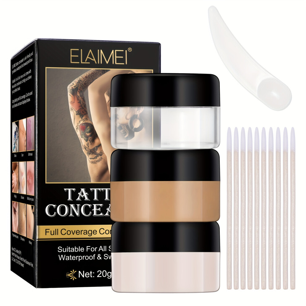 (ELAIMEI two-tone tattoo concealer) Full Coverage Tattoo Concealer Set - Suitable for All Skin Tones, Waterproof & Sweat-proof