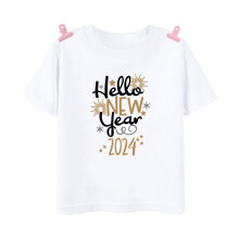 (DK218496-KSTWH, 6 years) 2024 Happy New Year Print Child T-shirt Boys Girls Outfits Clothes Winter Holiday Party Kids T Shirt Short