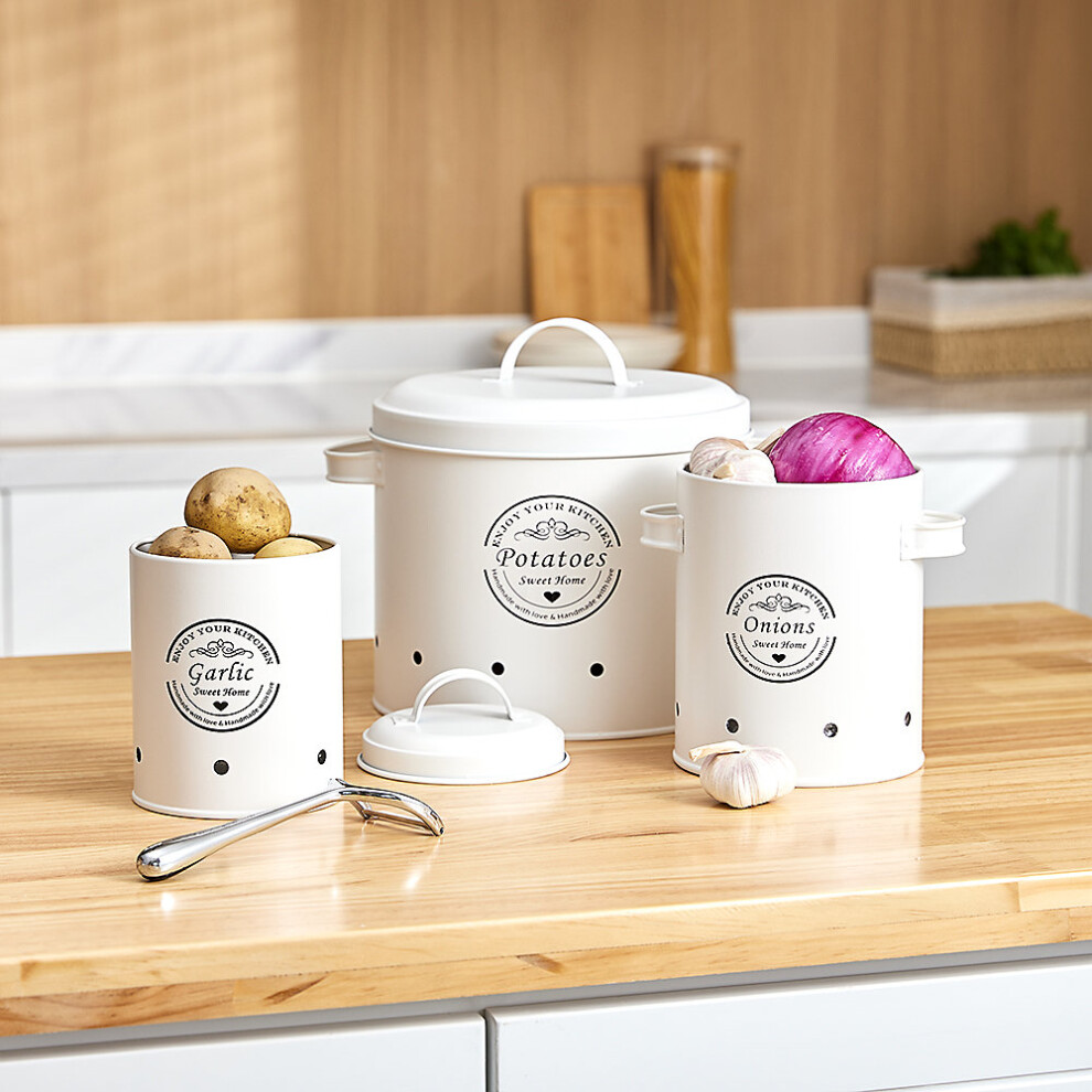 (White) Kitchen Potato Onion Garlic Storage Bin Set with Peeler