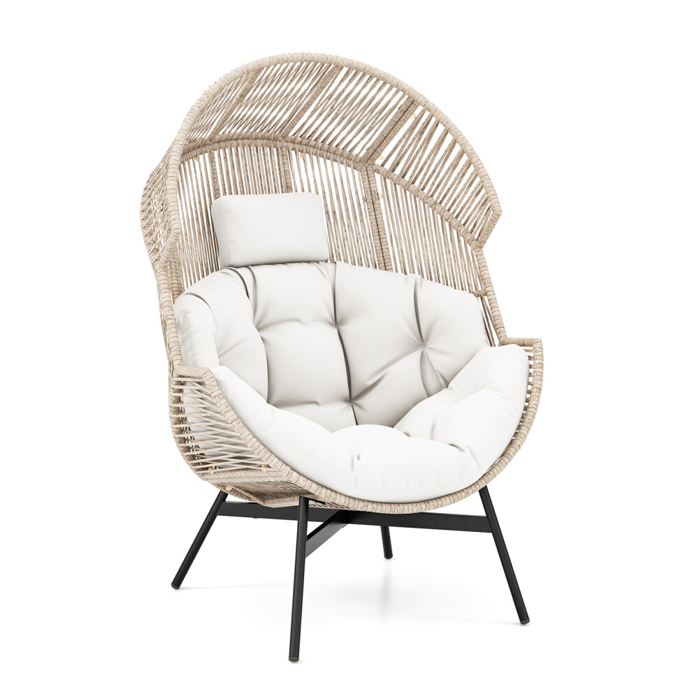 Oversized Egg Style Chair Wicker Stationary Patio Egg Chair w/ Cushion