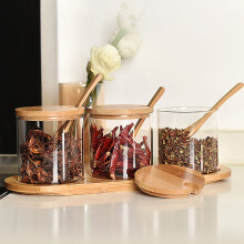 3Pcs Glass Spice Jars Seasoning Box Set with Bamboo Spoons