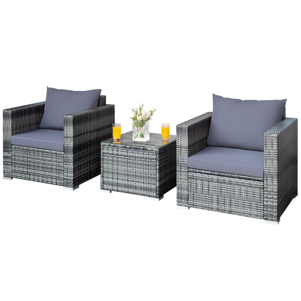 3 PCS Patio Wicker Bistro Set Outdoor Rattan Sofa Set