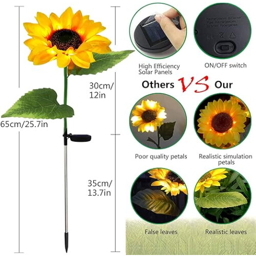 2 Pack Sunflower Solar lights,Solar Lights Outdoor Garden 2