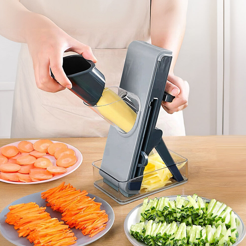 (Dark Blue) Kitchen Manual Mandoline Slicer with Food Container
