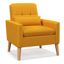 Mid-Century Linen Accent Chair - Reading Armchair with Lumbar Pillow, Removable Covers, 180 kg Capacity, Yellow