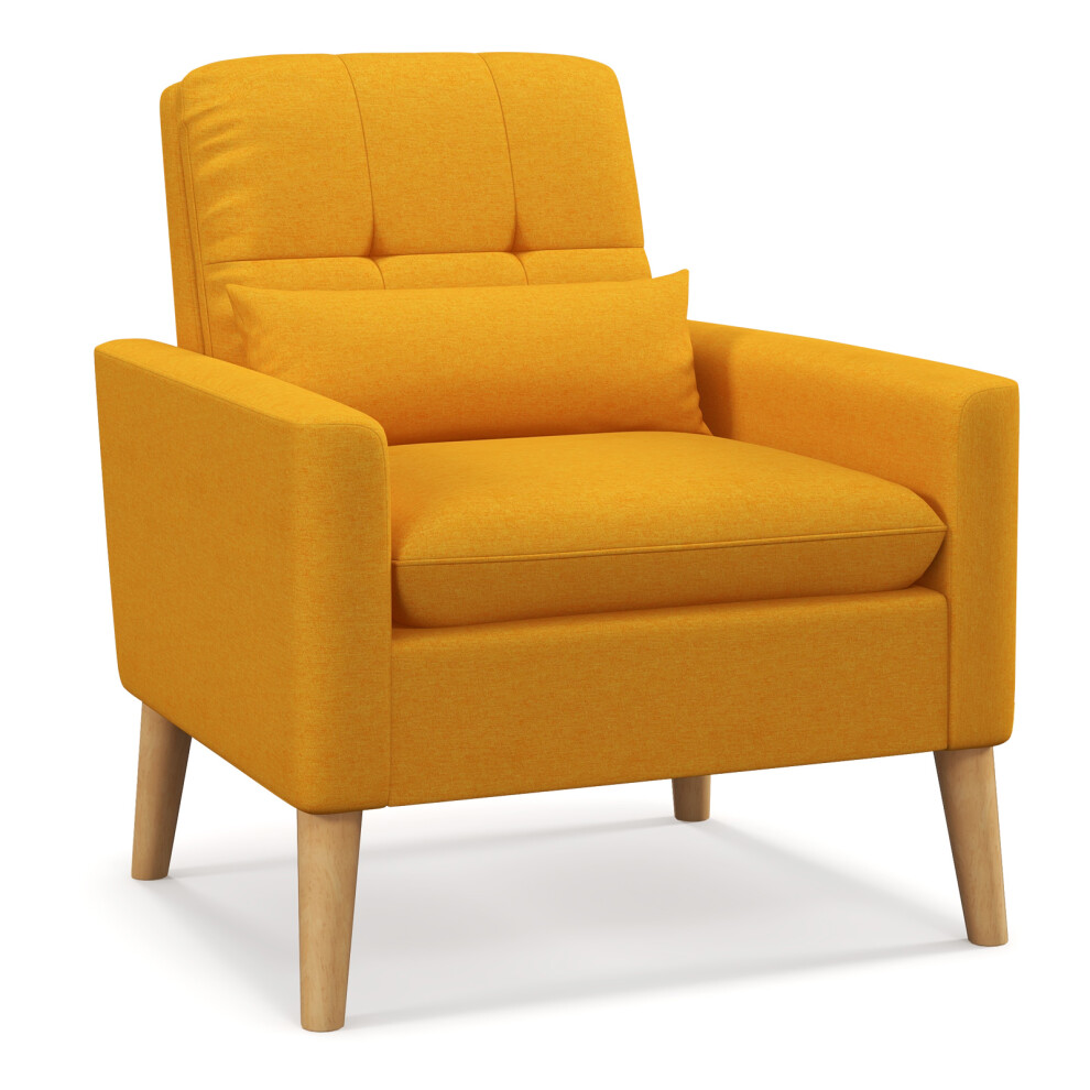 Mid-century Accent Chair Linen Fabric Reading Armchair w/ Pillow