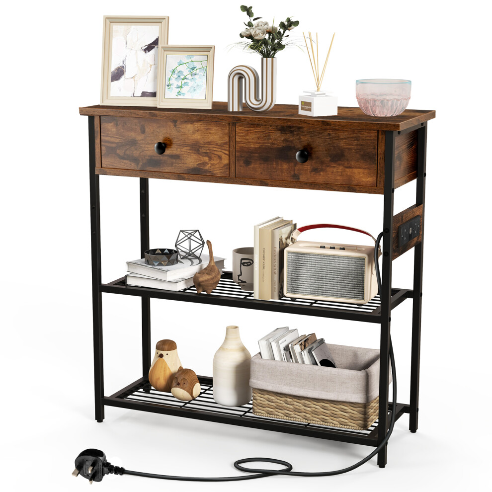 Entryway Table with Charging Station Narrow Console Table w/ 2 Drawers