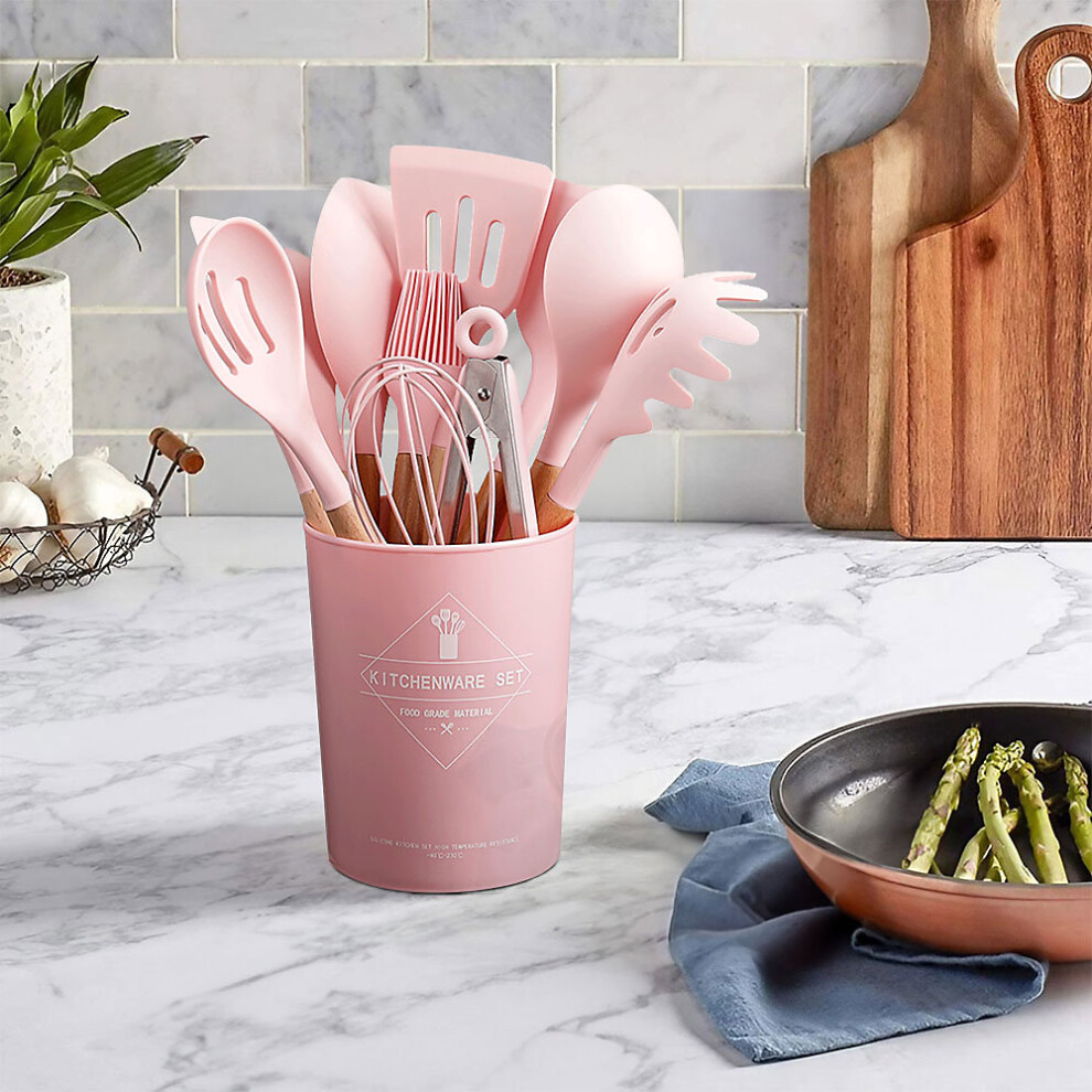 11-piece Lovely Pink Silicone Kitchen Utensil Set for Nonstick Cookware