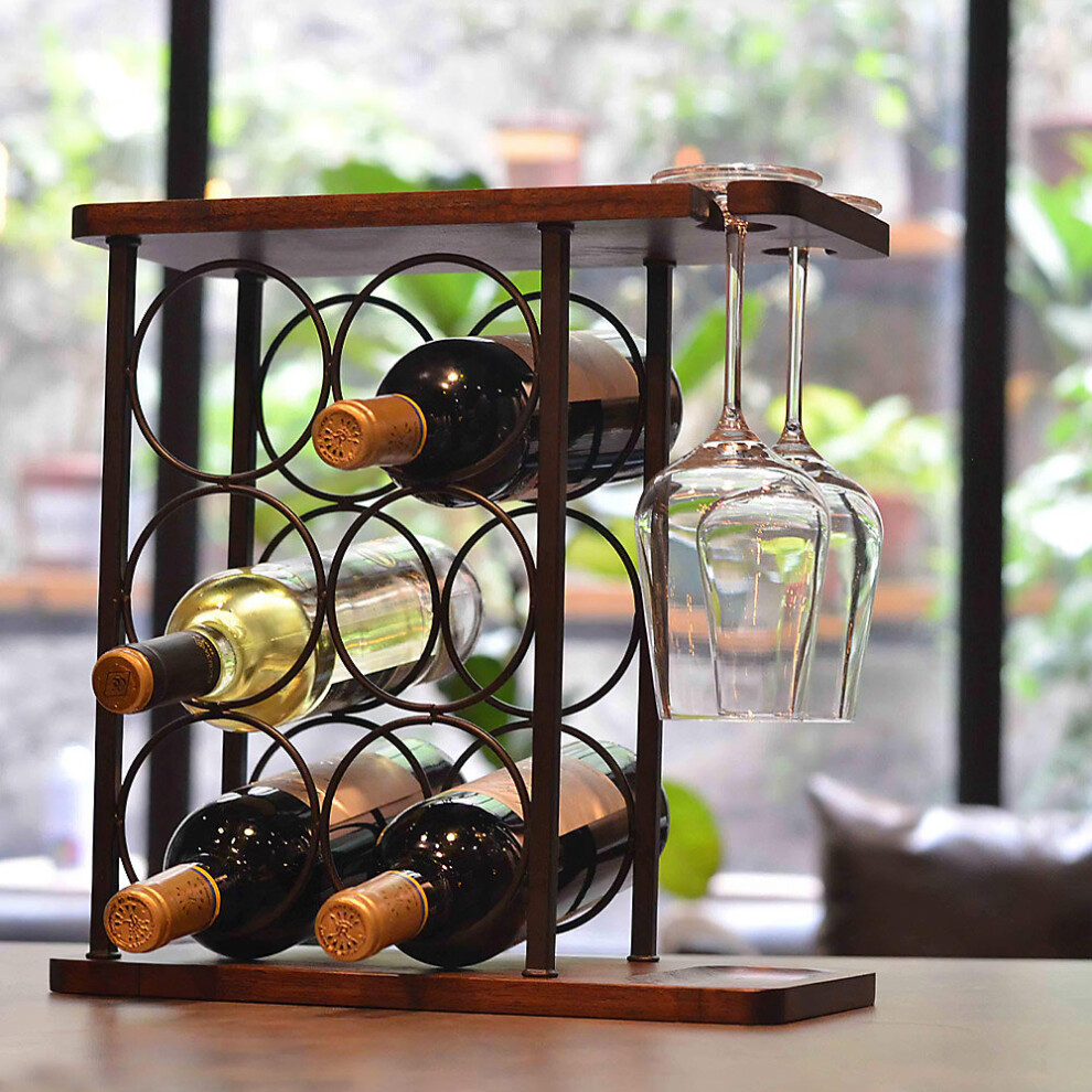 Wooden Wine Rack with Glass Holder