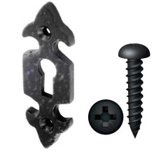 Dzina Fleur-de-LYS Door Escutcheon, Open, 75mm x 25mm, Antique Iron Black, Pack of 1