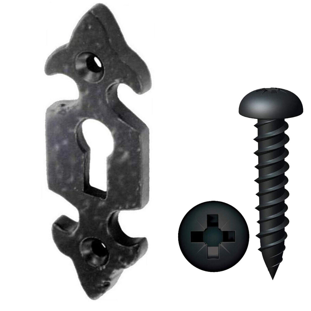 Dzina Fleur-De-Lys Door Escutcheon, Open, 75Mm X 25Mm, Antique Iron Black, Pack Of 1