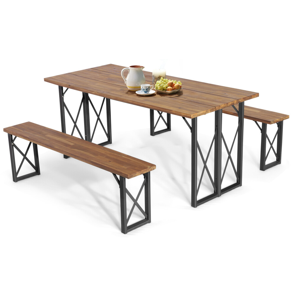 6-person Outdoor Picnic Table & Bench Set Solid Acacia Wood