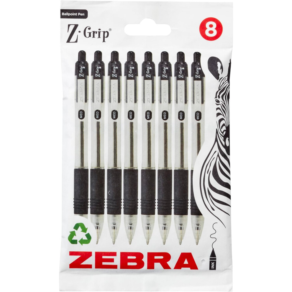 Zebra Pen Z Grip Black Ballpoint Pens Pocket Clip 8pk Retractable Ink Ballpoint Pens Reliable Black Biro Pens Everyday Use Design New Pack Size 8pk