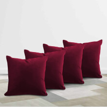 (4 Cushion Cover Burgundy/Red Plain) 4 Velvet Cushion Cover Home Decor Sofa Bed & Chair