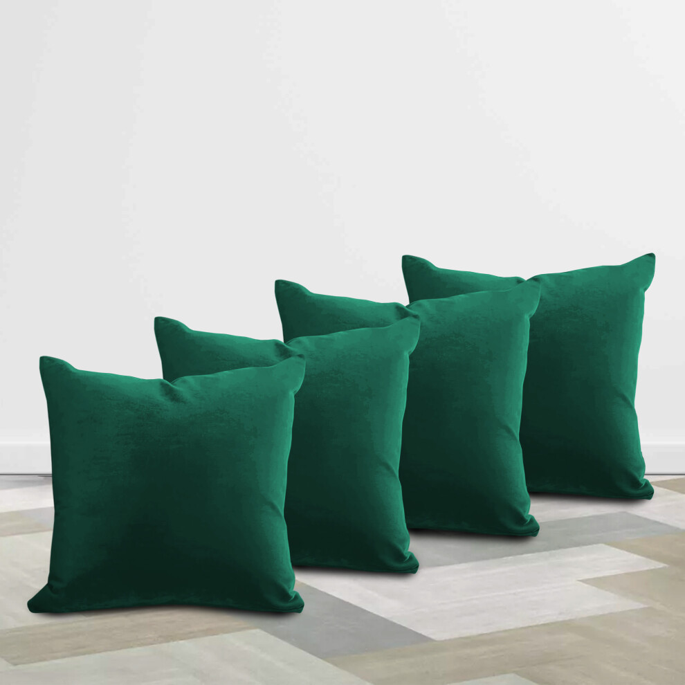 (4 Cushion Cover Green Plain) 4 Velvet Cushion Cover Home Decor Sofa Bed & Chair