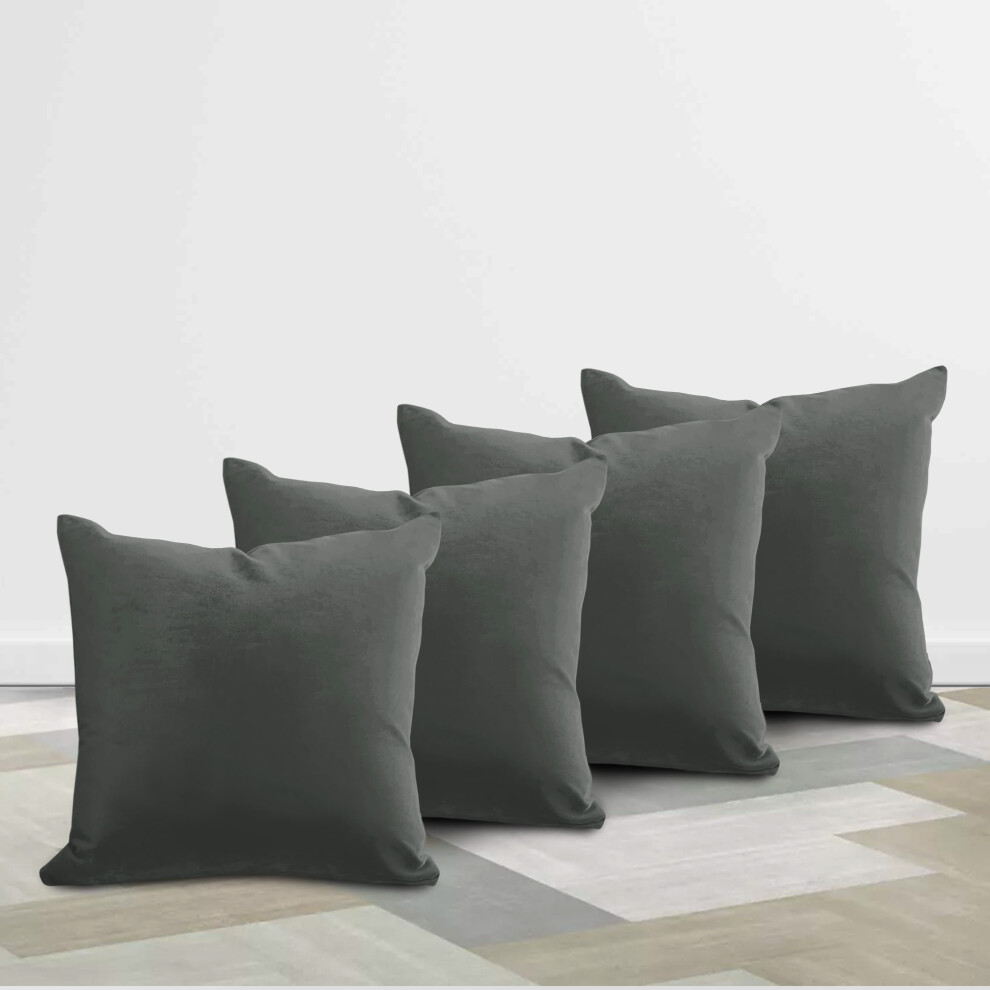 (4 Cushion Cover Grey Plain) 4 Velvet Cushion Cover Home Decor Sofa Bed & Chair