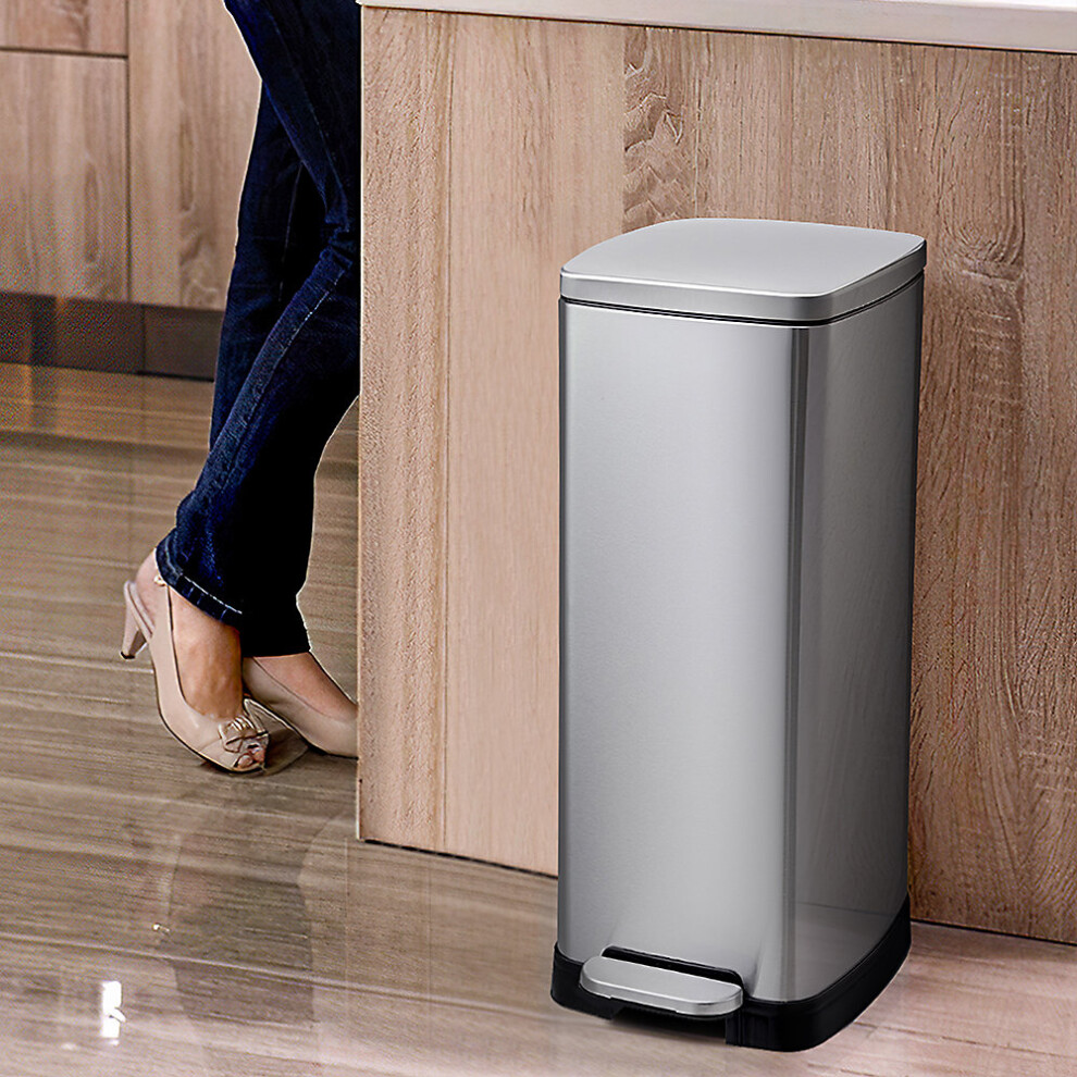 (30L) High Capacity Rubbish Bin Stainless Steel Step Open Trash Can Indoor Recycling Bin