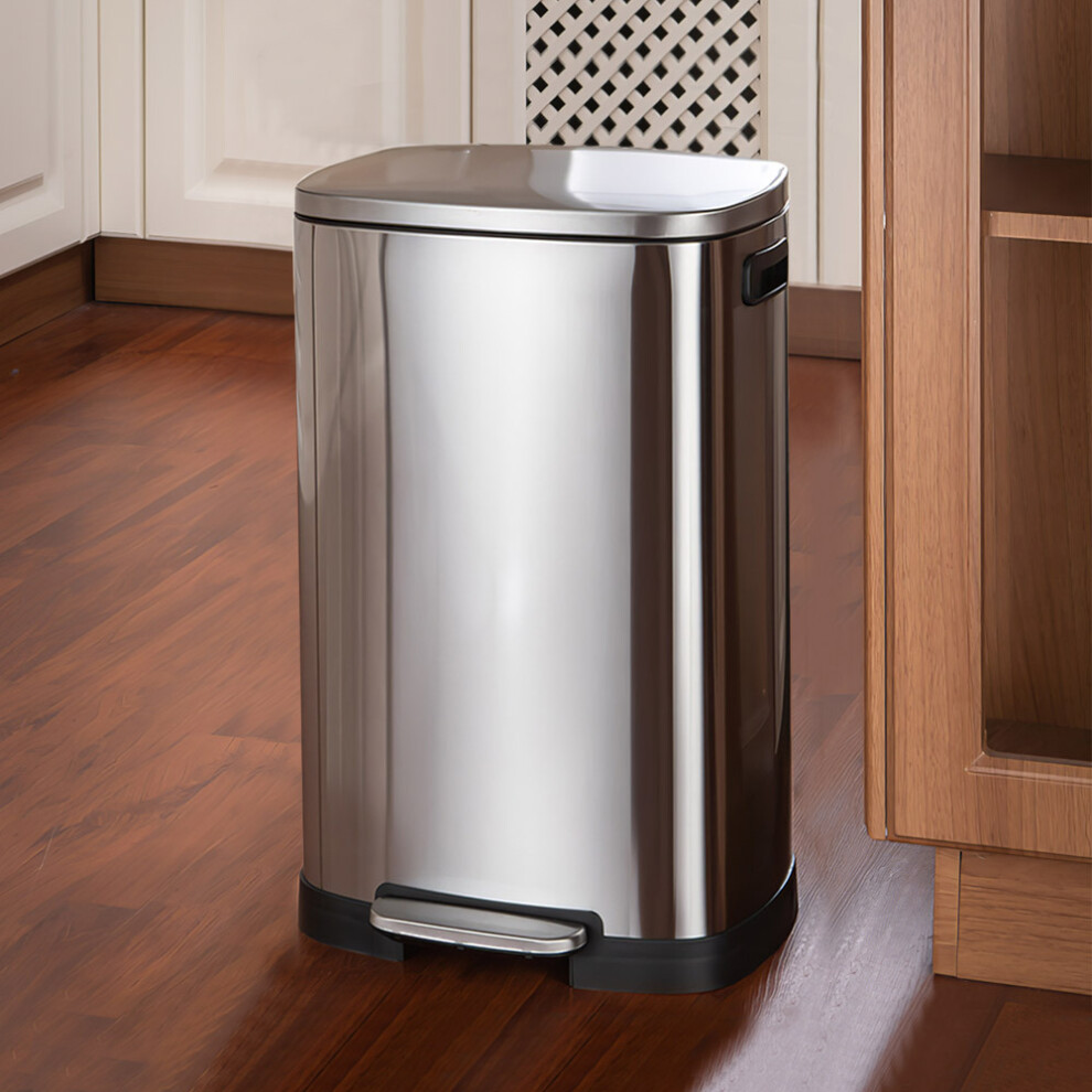 (50L) High Capacity Rubbish Bin Stainless Steel Step Open Trash Can Indoor Recycling Bin