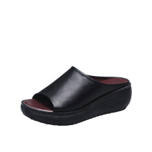 (Black, 38) Women Summer Wedge Slippers Slip On Open Toe High Heel Platform Sandals Shoes