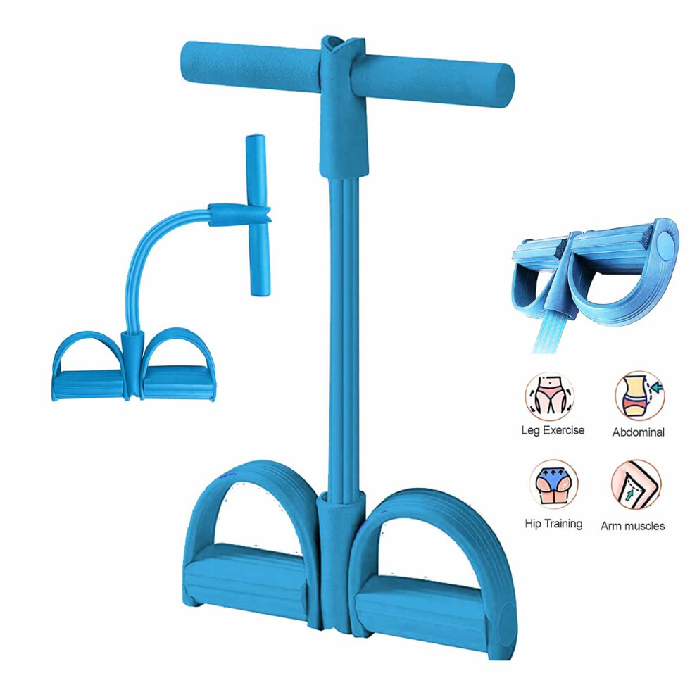 Onex (Blue) Foot Pedal Rope 4 Tube Resistance Rope Fitness Exercise Pedal Rope Sit Up Pull Up Equipment Yoga Band Blue