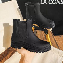 (Black, UK 6.5) New Womens Ankle Wellies Wellington Rain Boots Waterproof Outdoor Water Shoes UK