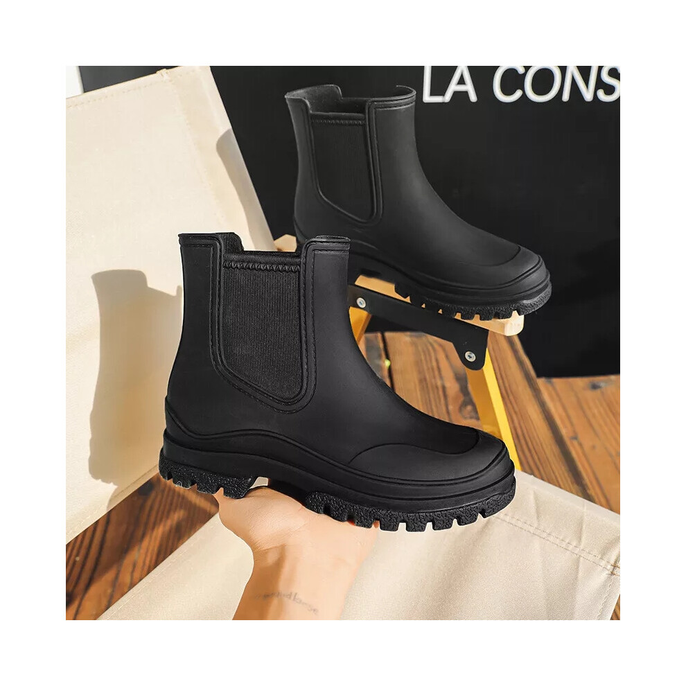 (Black, UK 6) New Womens Ankle Wellies Wellington Rain Boots Waterproof Outdoor Water Shoes UK