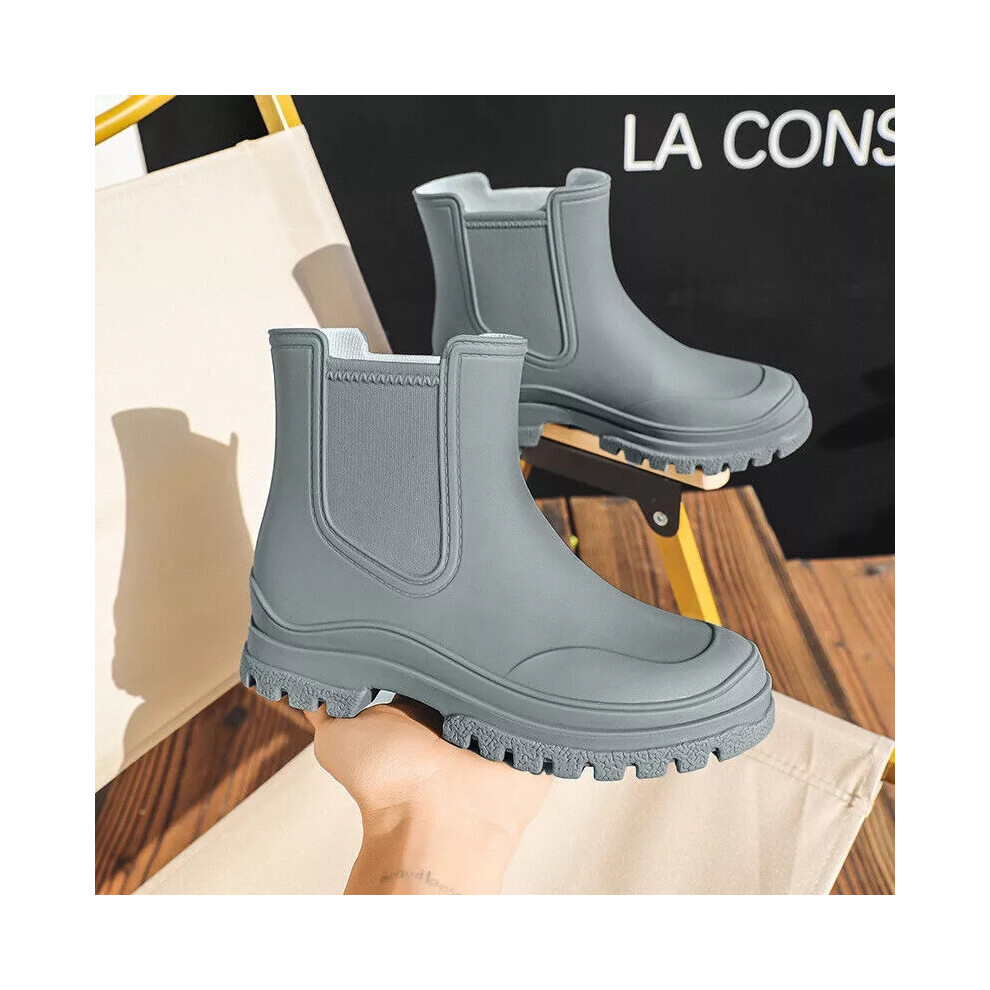 (Grey, UK 6.5) New Womens Ankle Wellies Wellington Rain Boots Waterproof Outdoor Water Shoes UK