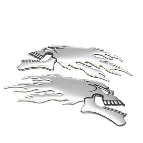 (Silver) Motorcycle Car Universal 3D Emblem Sticker Helmet Skull Decals Fuel Tank