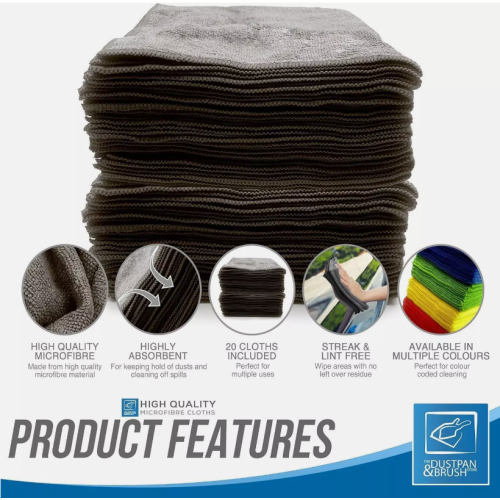 Microfibre Cloths 40x40 Cleaning Drying 20 Pcs Kitchen Window Car Grey 1
