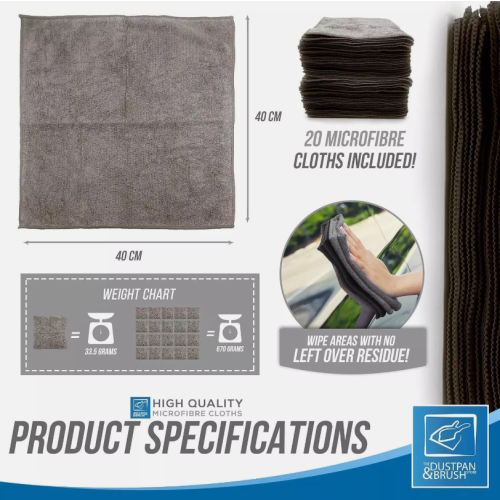 Microfibre Cloths 40x40 Cleaning Drying 20 Pcs Kitchen Window Car Grey 2