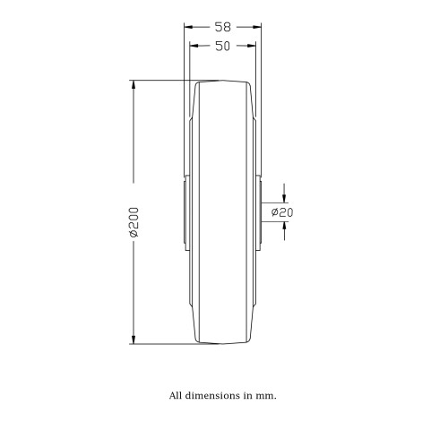 200 mm Rad mit schwarzem Elastikgummi auf Aluminiumkern 2