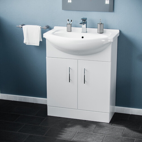 NES Home Dyon 650mm Floorstanding  White Vanity Basin Unit Flat Pack