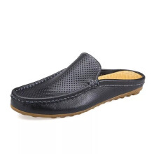 (Black, EU 44-UK 9.5) Mens Half Shoes Smart Casual Open Back Slip-on Shoes Flats Slipper Shoes Size
