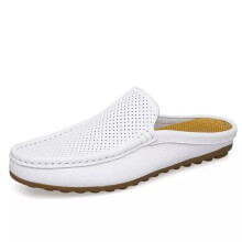 (White, EU 44-UK 9.5) Mens Half Shoes Smart Casual Open Back Slip-on Shoes Flats Slipper Shoes Size