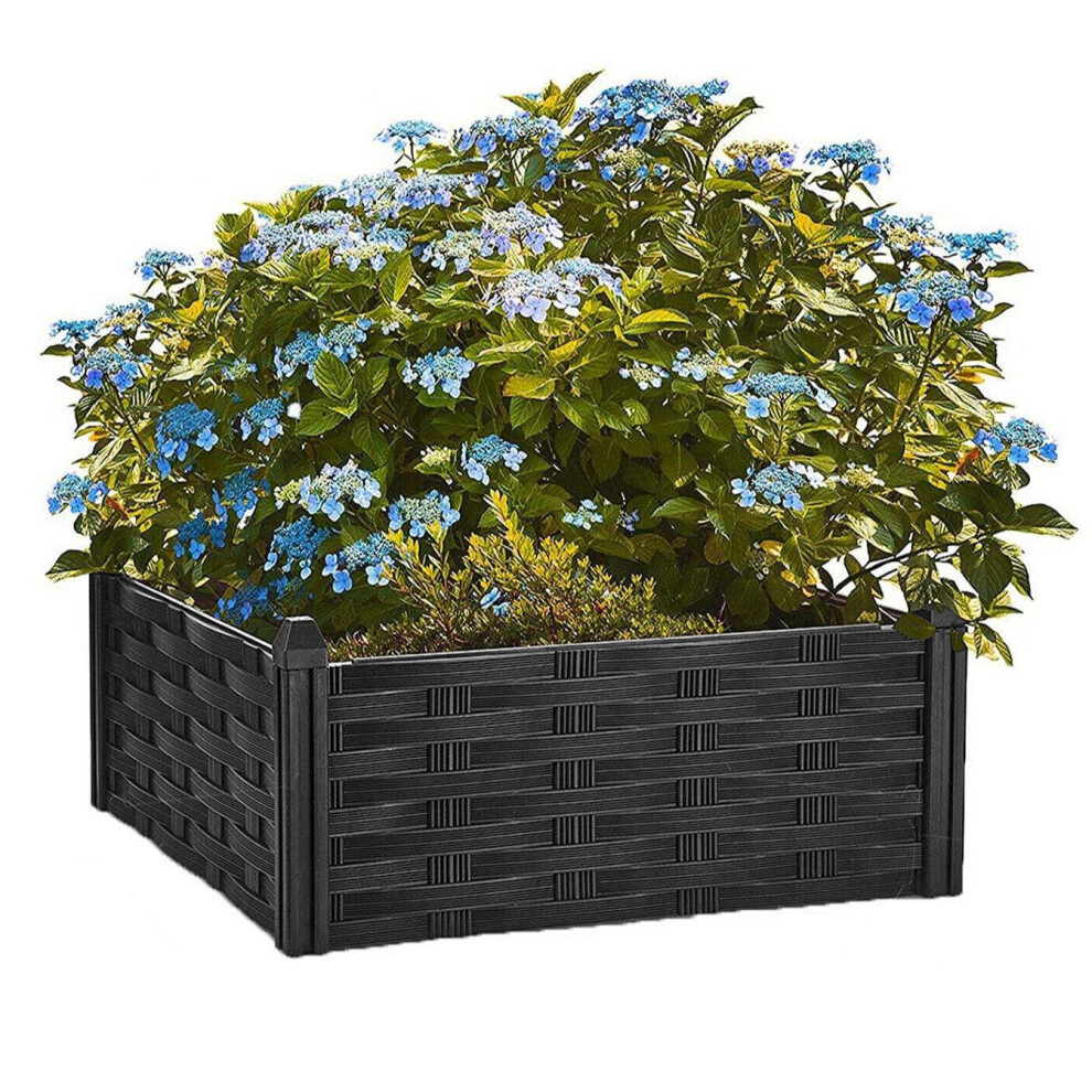 GEEZY Raised Flower Bed Garden Fence Lawn Edging Rattan Effect Pot Planter 4 Piece