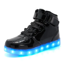 (Black, UK1=EU33) Kids Shoes LED Light Up Flashing High Top Trainers Casual Sneakers Boys Girls