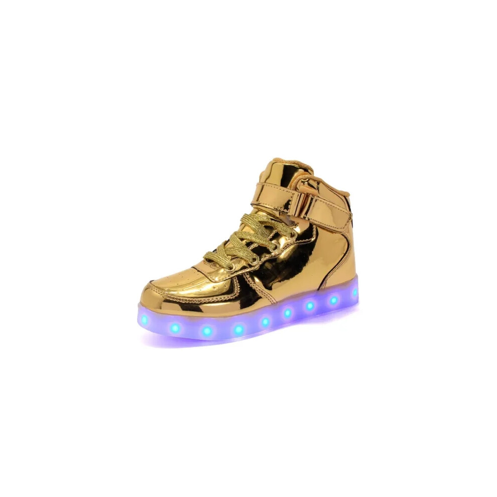 (Gold, UK13 kids=EU32) Kids Shoes LED Light Up Flashing High Top Trainers Casual Sneakers Boys Girls