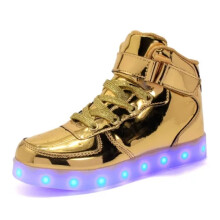 (Gold, UK12 kids=EU31) Kids Shoes LED Light Up Flashing High Top Trainers Casual Sneakers Boys Girls