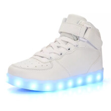 (White, UK12 kids=EU31) Kids Shoes LED Light Up Flashing High Top Trainers Casual Sneakers Boys Girls
