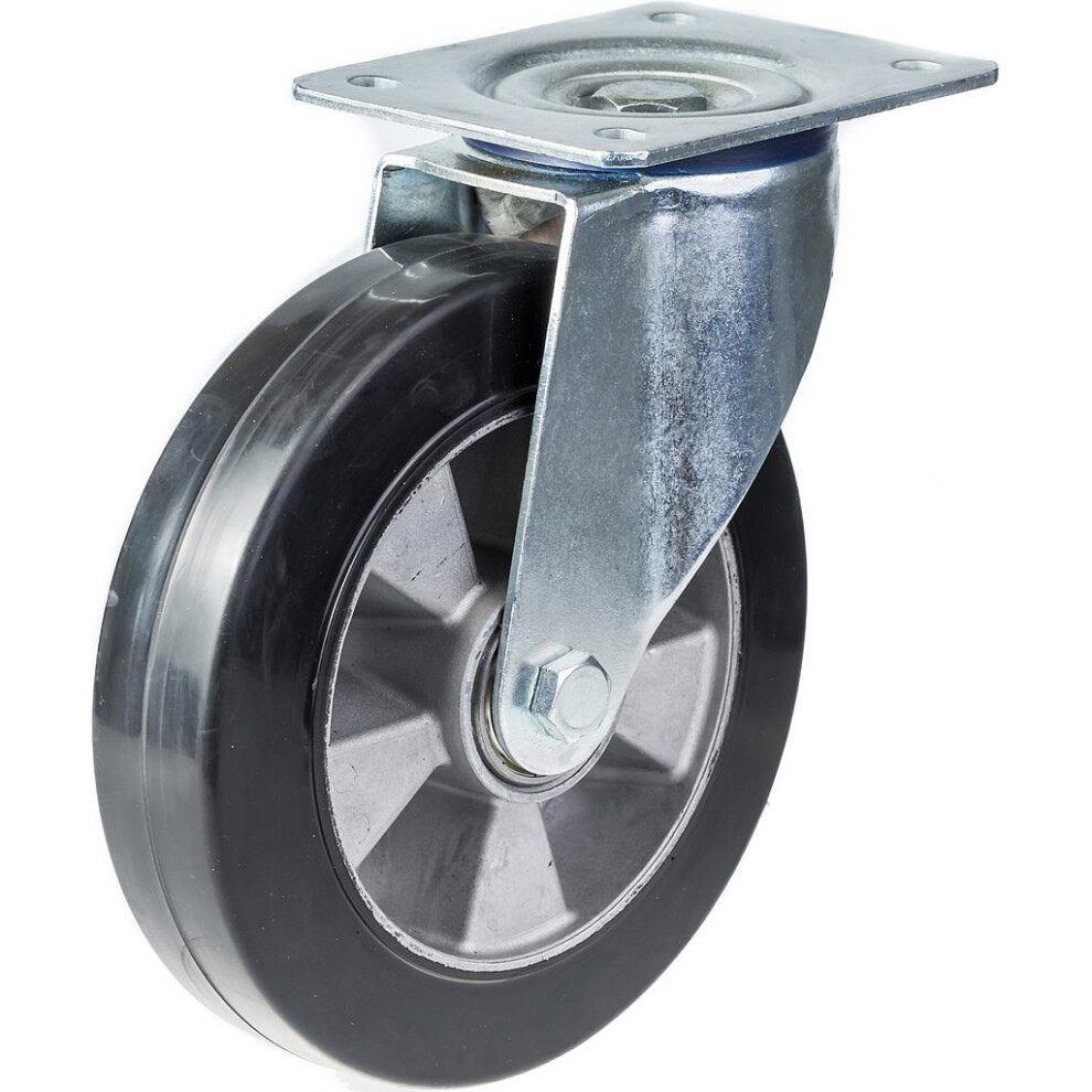 Parnells 200Mm Swivel Castor With Elastic Rubber On Aluminium Centre Wheel Black