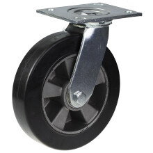 200mm swivel castor with black elastic rubber on aluminium centre wheel
