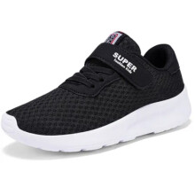 (#2 Black, UK4) Boys Girls Running Sneakers Lightweight School Sports Shoes Kids Trainers Size