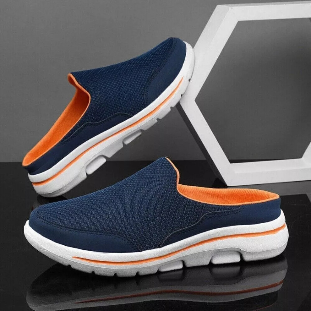 (UK 10.5-EU 45, Blue-Orange) Mens Women Loafer Shoes Slip on Sneaker Mules Backless Slipper Causal Shoes Size