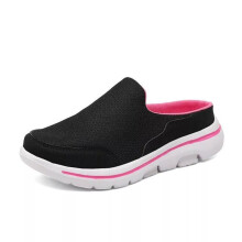 (UK 8-EU 42, Black-Rose Red) Mens Women Loafer Shoes Slip on Sneaker Mules Backless Slipper Causal Shoes Size