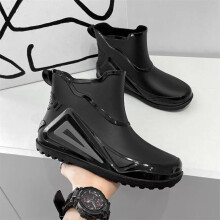 (Black, UK 7.5-8) Mens Waterproof Wellington Rain Boots Ankle Wellies Non Slip Outdoor Shoes