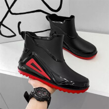 (Black-red, UK 9) Mens Waterproof Wellington Rain Boots Ankle Wellies Non Slip Outdoor Shoes